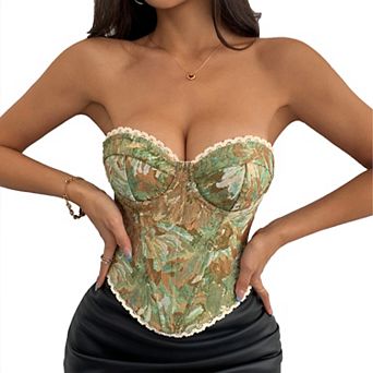 Women's Corset Retro Floral Print Tied Fishbone Vest