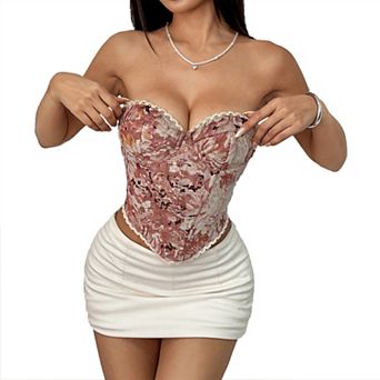 Women's Corset Retro Floral Print Tied Fishbone Vest