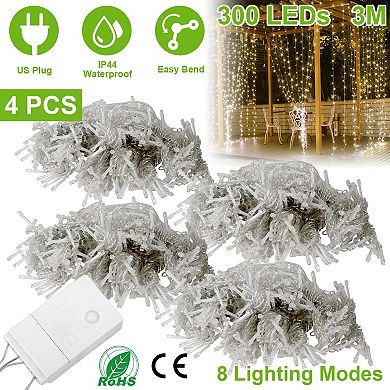 3M 300 LED Curtain String Fairy Lights with Remote, IP44 Waterproof for Party Xmas Decor