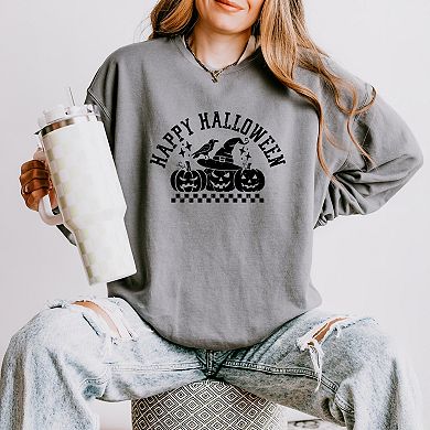 Happy Halloween Arch Distressed - Women's Lightweight Garment Dyed Sweatshirt