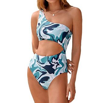 Women's Single Shoulder One Piece Swimsuit High Cut Waist Bathing Suit Monokini Beach Swimwear