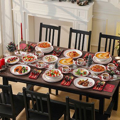 Christmas porcelain dinnerware set, 30-pcs for 6, dinner-, dessert-, soup plates, cups, saucers