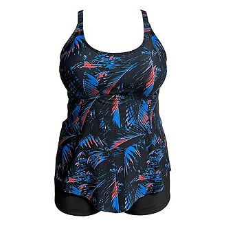 Plus Size Women's Tankini Set Adjustable Crisscross Back Tank Top Boyshort 2 pc Set Swimsuit