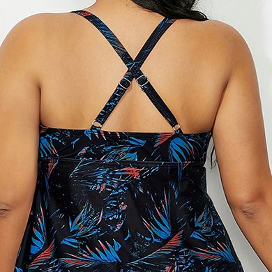 Plus Size Women's Tankini Set Adjustable Crisscross Back Tank Top Boyshort 2 Piece Set Swimsuit