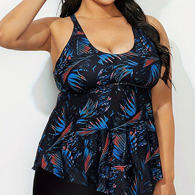 Plus Size Women's Tankini Set Adjustable Crisscross Back Tank Top Boyshort 2 Piece Set Swimsuit