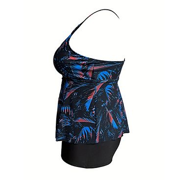 Plus Size Women's Tankini Set Adjustable Crisscross Back Tank Top Boyshort 2 Piece Set Swimsuit