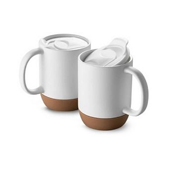 15 OZ Coffee Mug with Cork Bottom and Splash Proof Lid, Set of 2