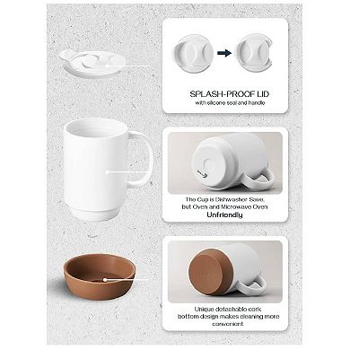 15 OZ Coffee Mug with Cork Bottom and Splash Proof Lid, Set of 2