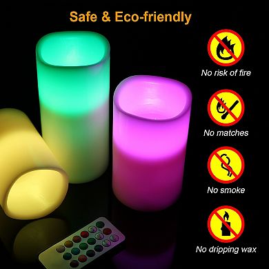 3Pcs Flameless LED Votive Candles Battery Operated, Flickering, w/ Remote & Timer Control