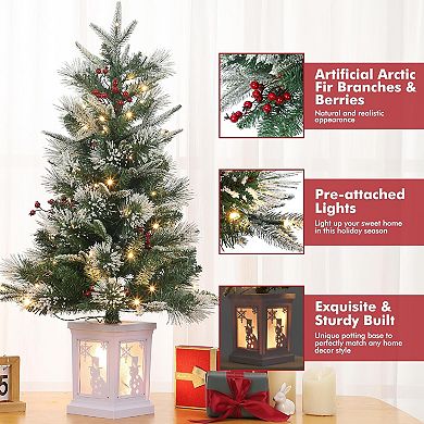 2PC 3ft Pre-Lit Trees - Snowman Base, 78 LEDs, Timer