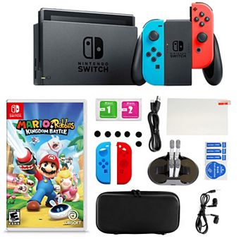 Nintendo Switch in Neon with Mario+Rabbids Kingdom Battle Game & Kit