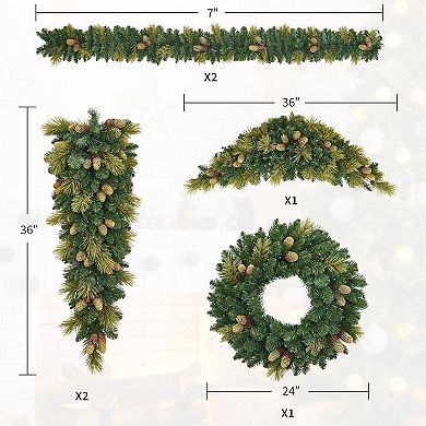 6ft Christmas Decor Set: LED Wreath, Garland, Swags for Door/Wall