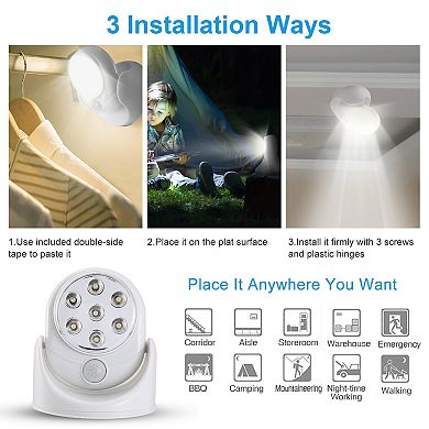 Wireless LED Spotlight Motion Sensor Night Light, 360° Rotating, Battery Operated, 23ft Range