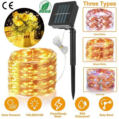 Solar Fairy String Lights 100 LEDs Outdoor Waterproof Copper Wire LED Lamps for Garden Wedding Party