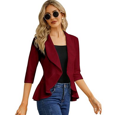 Womens Open Front Single Button Three Quarter Sleeve Casual Blazer Cardigan