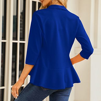 Womens Open Front Single Button Three Quarter Sleeve Casual Blazer Cardigan