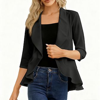 Womens Open Front Single Button Three Quarter Sleeve Casual Blazer Cardigan