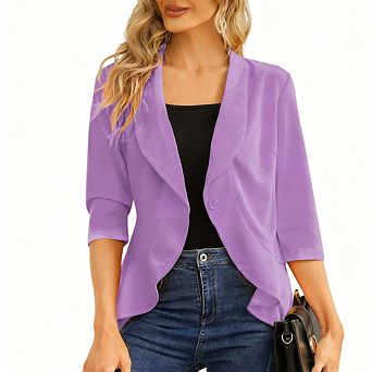 Womens Open Front Single Button Three Quarter Sleeve Casual Blazer Cardigan