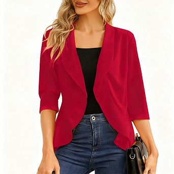 Womens Open Front Single Button Three Quarter Sleeve Casual Blazer Cardigan