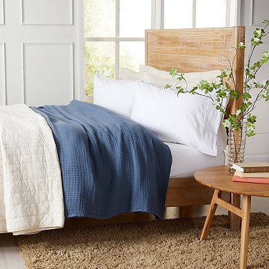 Market & Place Reversible Cotton Muslin Fleece Throw Blanket