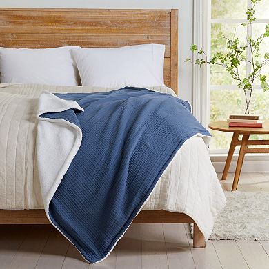 Market & Place Reversible Cotton Muslin Fleece Throw Blanket