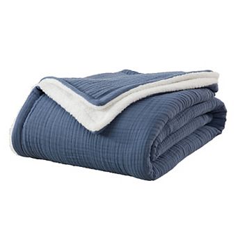 Market & Place Reversible Cotton Muslin Fleece Throw Blanket