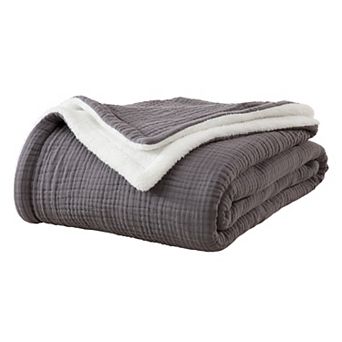 Market & Place Reversible Cotton Muslin Fleece Throw Blanket