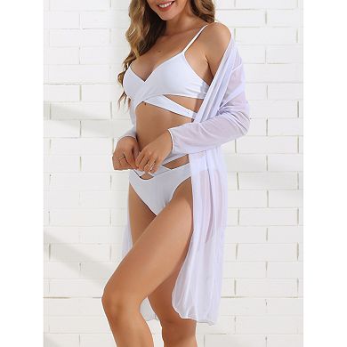 2 Sets Women's Cut Out Criss Cross Adjustable Straps Bikini Set, 3 Pc Triangle Bottoms Swimwear Suit