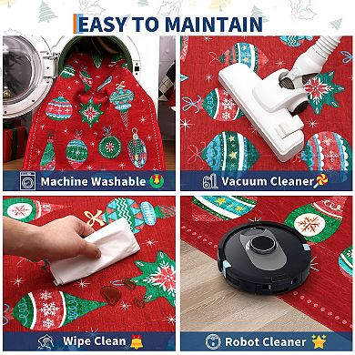 Christmas Machine Washable Rugs Xmas Non-Slip Stain Resistant Low Pile Holiday Decorative Carpet