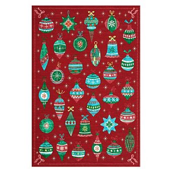 Christmas Machine Washable Rugs Xmas Non-Slip Stain Resistant Low Pile Holiday Decorative Carpet