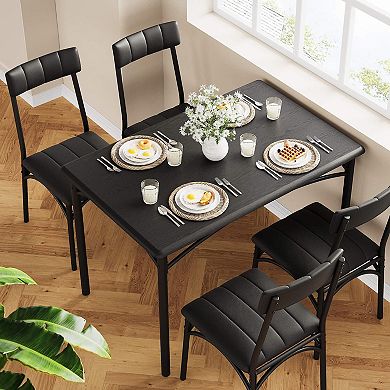 Dining Table Set for 4 with Cushion Chairs, 5 Piece Kitchen Table and Upholstered Chairs