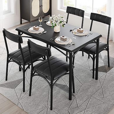Dining Table Set for 4 with Cushion Chairs, 5 Piece Kitchen Table and Upholstered Chairs