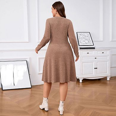 Plus Size Women Long Sleeve Button Down Knee-Length Ribbed Knit Sweater Midi Pants 8X