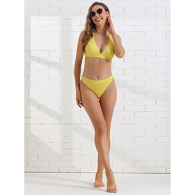 2 Sets Women's V Neck Crisscross Bikini Sets, 2 Piece Back Drawstring Triangle Bottoms Swimwear Suit