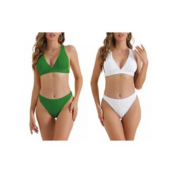 2 Sets Women's V Neck Crisscross Bikini Sets, 2 pc Back Drawstring Triangle Bottoms Swimwear Suit