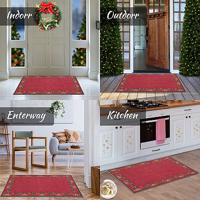 Christmas Area Rugs, Bells Holly Berry Ribbon Garland Traditions Carpet Runner Rugs Holiday Decor