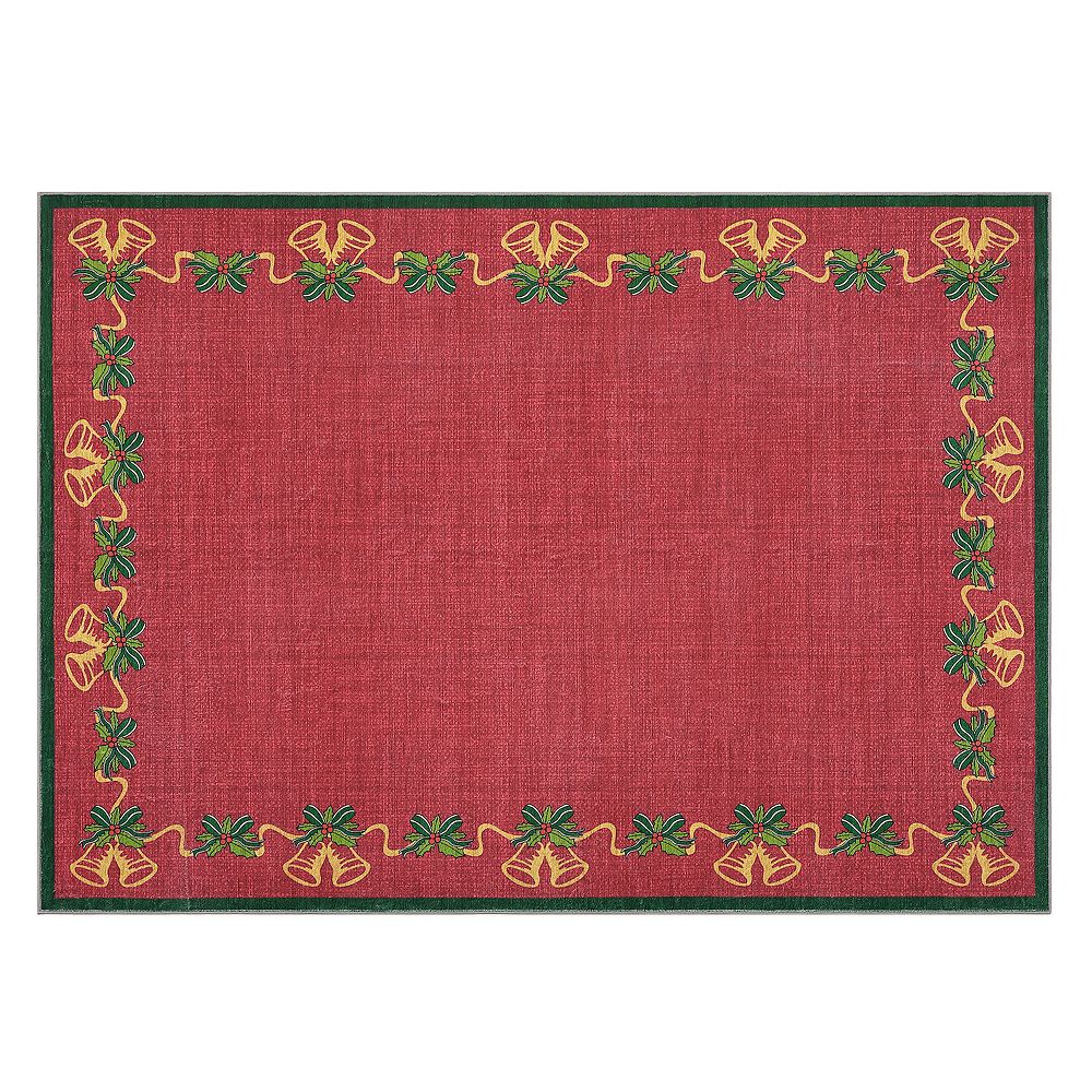 Christmas Area Rugs, Bells Holly Berry Ribbon Garland Traditions Carpet ...