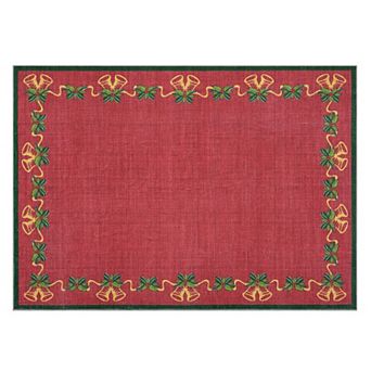 Christmas Area Rugs, Bells Holly Berry Ribbon Garland Traditions Carpet Runner Rugs Holiday Decor