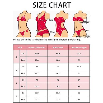 2 Sets Women's O Ring Ruched Bandeau Bikini Sets, 2Pcs Tie Front Top Triangle Bottom Swimsuit Sets