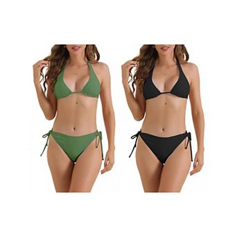 2 Sets Women's Triangle Halter Bikini Sets, 2 pc Swimsuit Triangle Bottoms Swimwear Suit