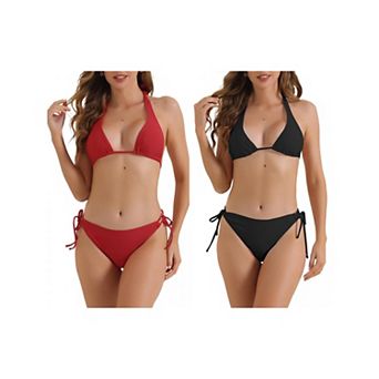 2 Sets Women's Triangle Halter Bikini Sets, 2 pc Swimsuit Triangle Bottoms Swimwear Suit