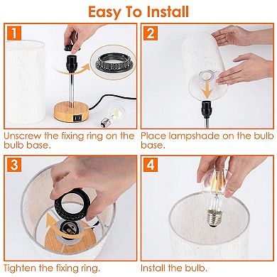 Touch Control Table Lamp, 3-Way Dimmable with Dual USB Ports & LED Bulb for Bedroom/Living Room