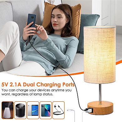 Touch Control Table Lamp, 3-Way Dimmable with Dual USB Ports & LED Bulb for Bedroom/Living Room