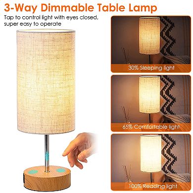 Touch Control Table Lamp, 3-Way Dimmable with Dual USB Ports & LED Bulb for Bedroom/Living Room