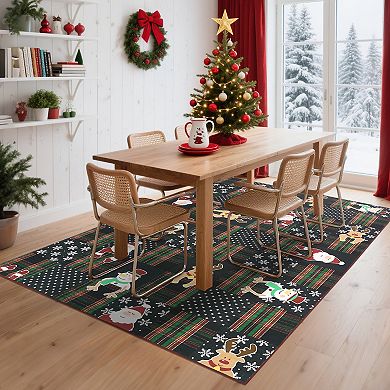 Modern Christmas Checkered Machine Washable Area Rug, Lightweight Low Pile Throw Rug Xmas Rug