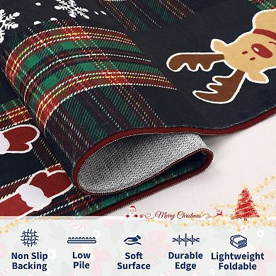 Modern Christmas Checkered Machine Washable Area Rug, Lightweight Low Pile Throw Rug Xmas Rug