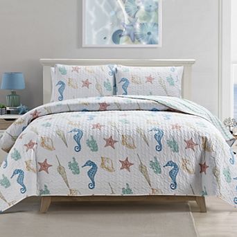Market & Place Reversible Coastal Printed Quilt Set
