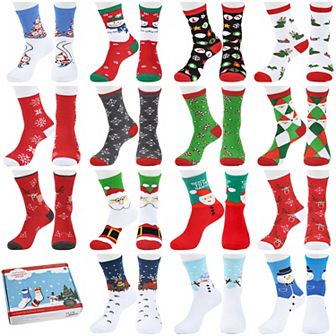 15 Pairs Crew Christmas Holiday Socks，Cozy Funny Cotton Knit Xmas Soft Socks