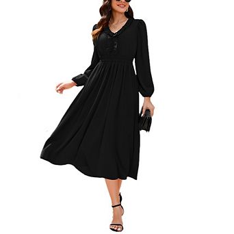Womens Long Sleeve Maxi Dress Fall Trendy Elegant V Neck Flowy Midi Holiday Party Long Dresses