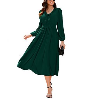 Womens Long Sleeve Maxi Dress Fall Trendy Elegant V Neck Flowy Midi Holiday Party Long Dresses